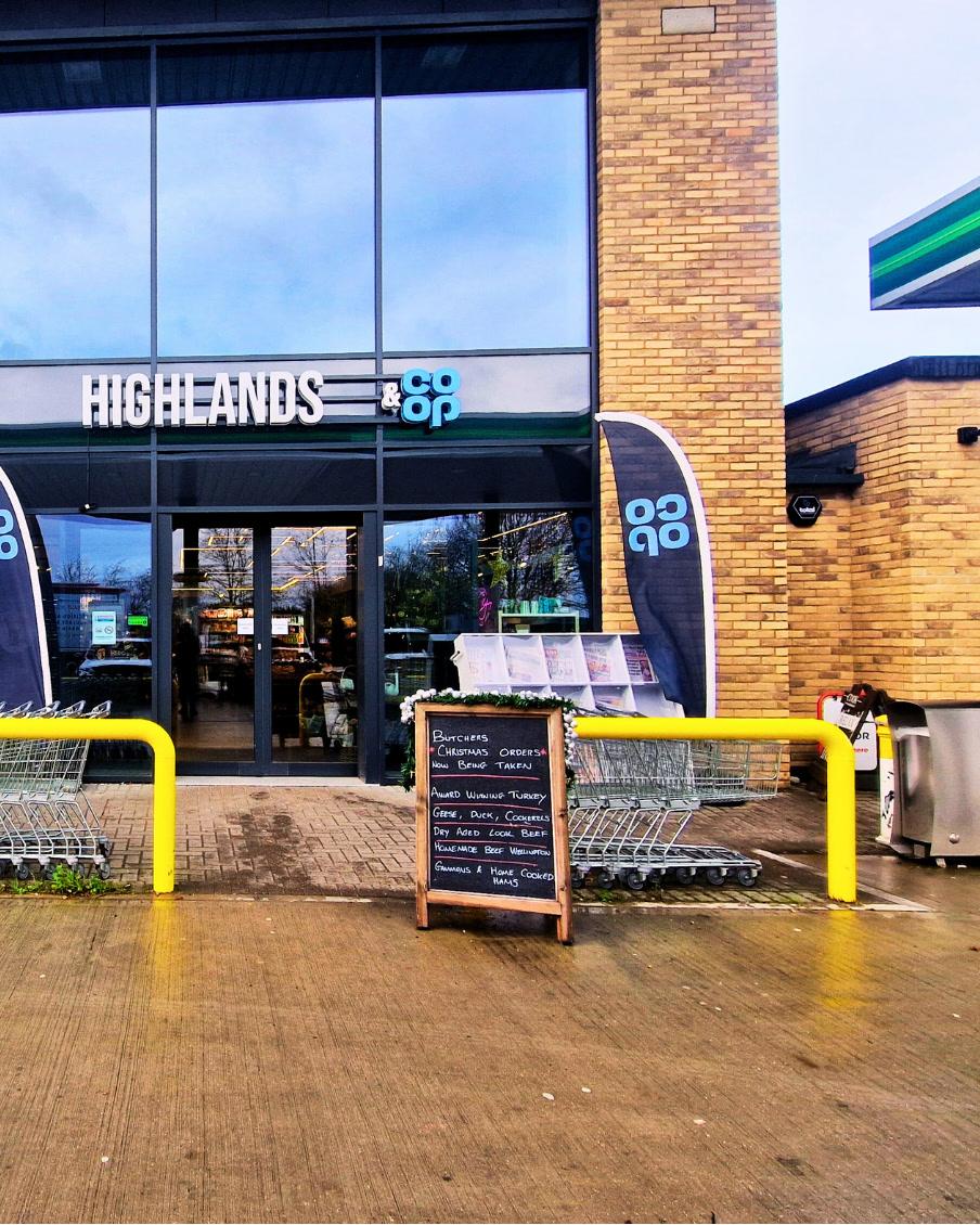 The Highlands and Co-op forecourt shop, BP canopy alongside
