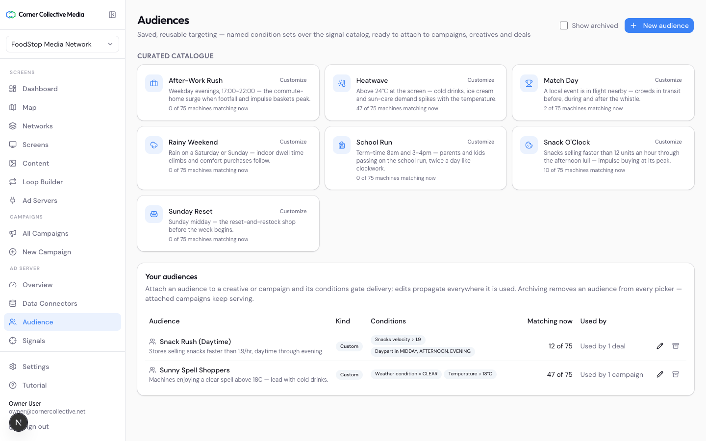 The audience shelf listing built segments available for activation