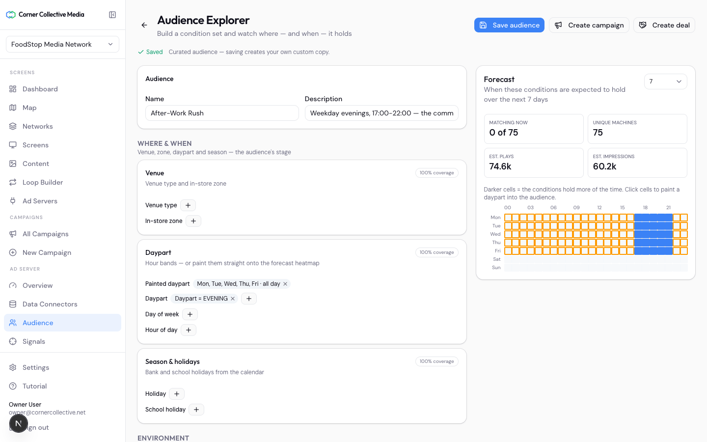The audience explorer resolving a described segment and returning its size before any spend is committed